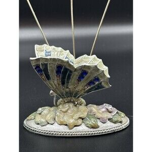 Enameled Metal & Rhinestone BUTTERFLY & FLOWERS Desktop Note Picture Holder